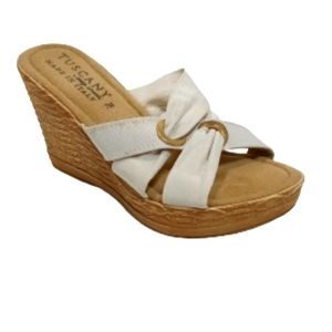 Tuscany White Slip On Wedges Sz 7M